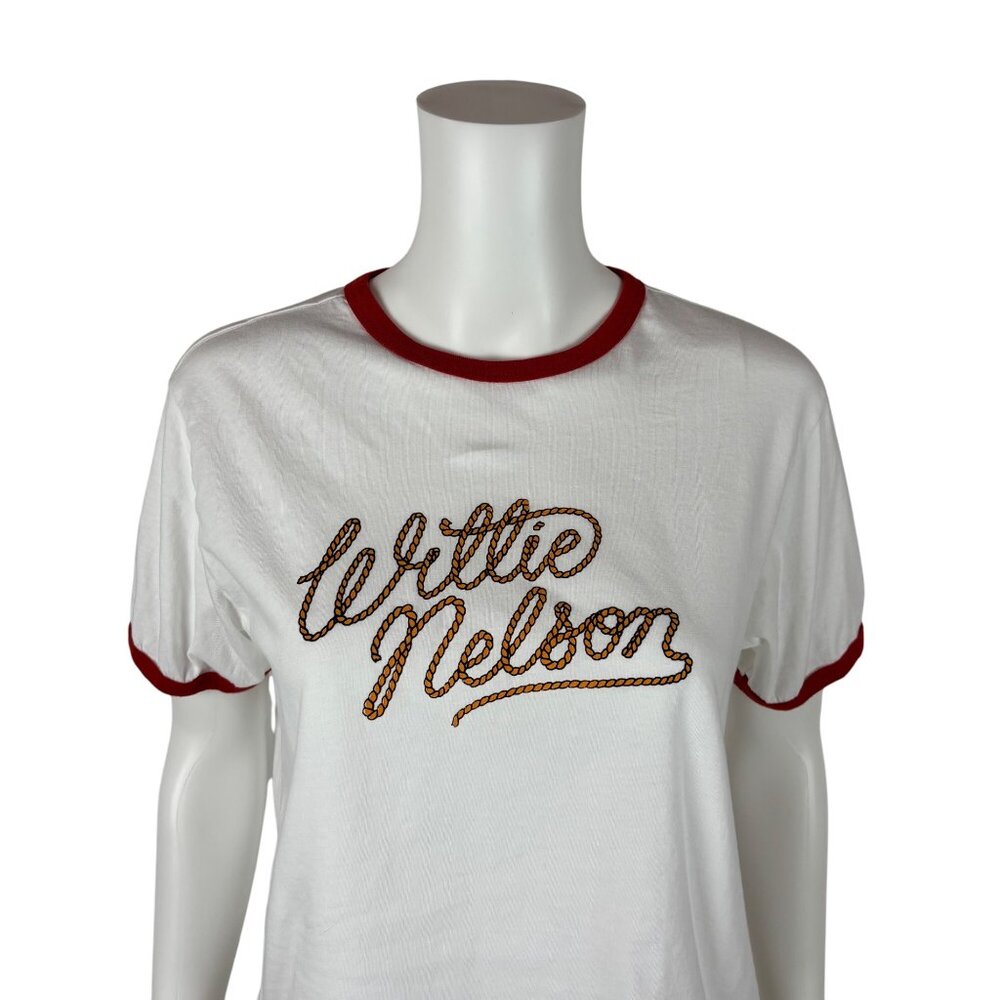 Brixton Willie Nelson Tee Womens Medium Red White Rope Name Cropped Band Shirt - Picture 2 of 10